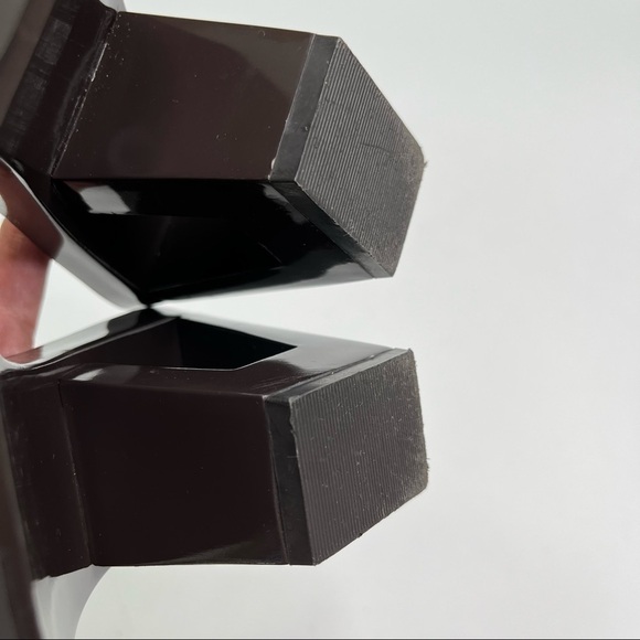 KORS Michael Kors Brown Leather 70s Retro Geometric Cut-out Platform Sandals - Picture 14 of 16